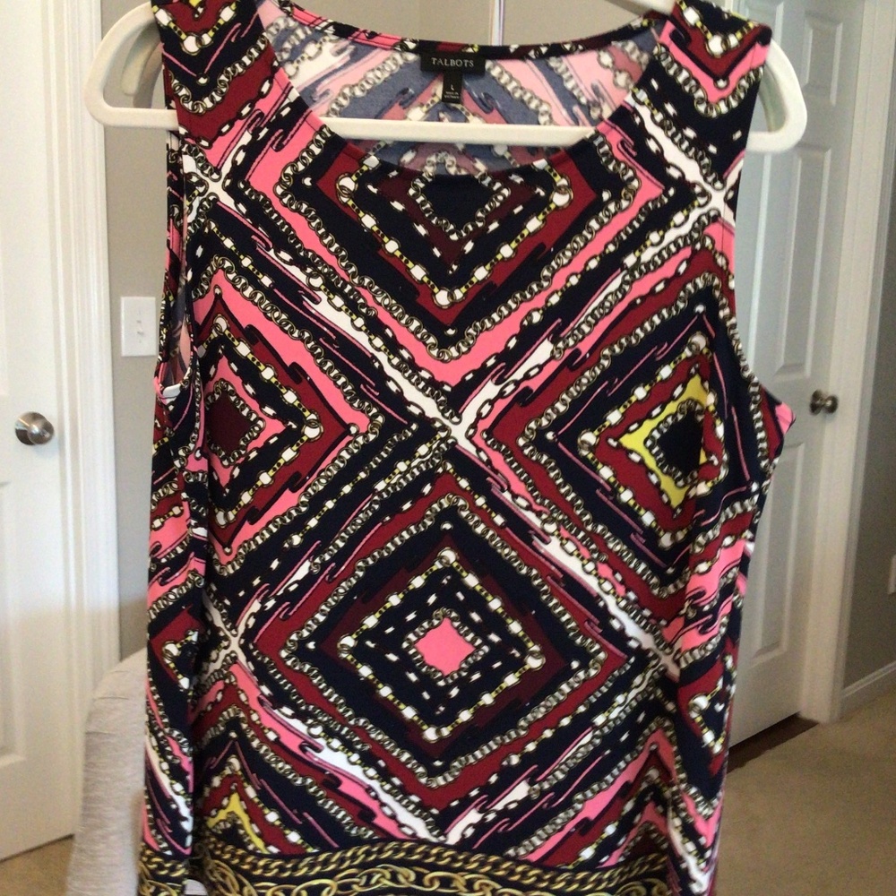 Talbots Shell, Sz L, Multi Color Print/Navy,Pink,… - image 1